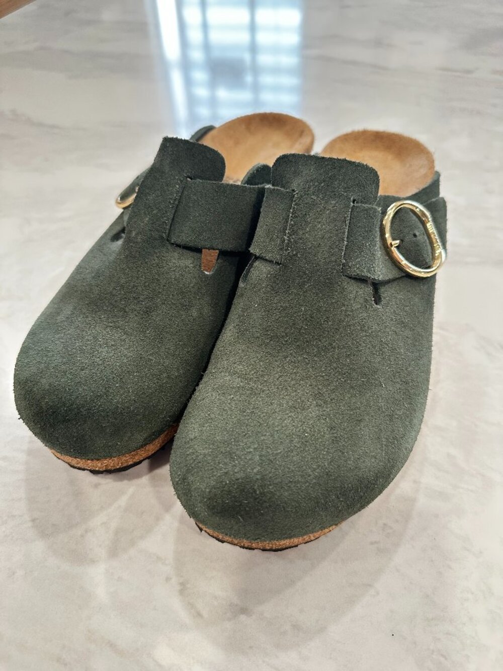 Birkenstock Papillio "Fanny" Green Suede Clogs; Size 40; Worn Once